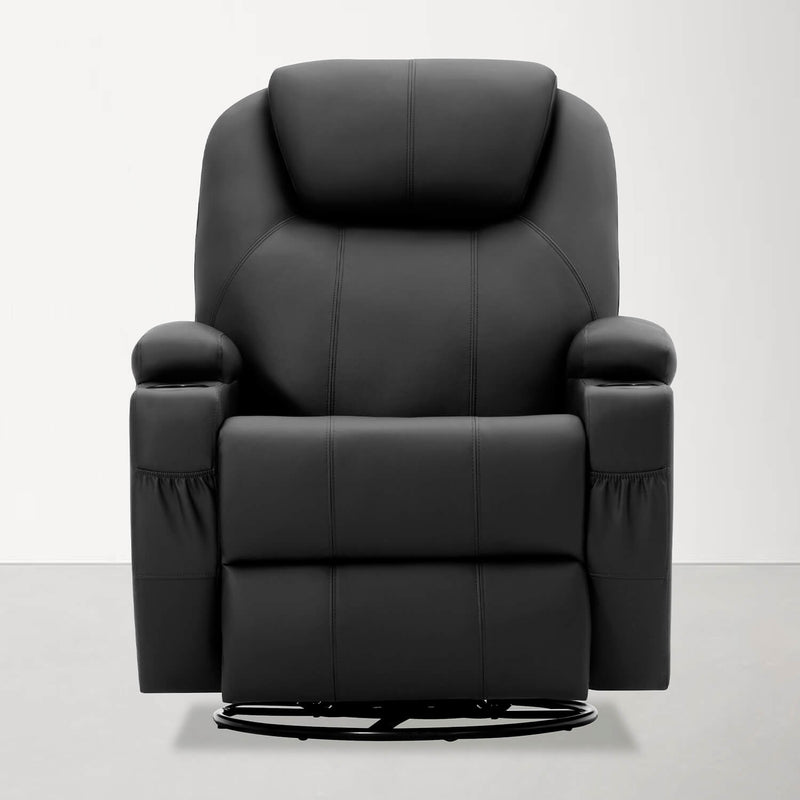 Furniwell Recliner Chair Massage Leather 360° Swivel Rocker Recliner Living Room Chair Home Theater Seating Heated Overstuffed Single Sofa Chair