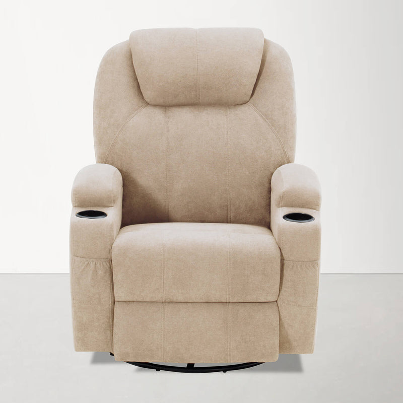 Furniwell 360° Swivel Massage Recliner Fabric Rocker Reclining Sofa Chair Living Room Chair Home Theater Seating Heated Ergonomic Lounge Chair