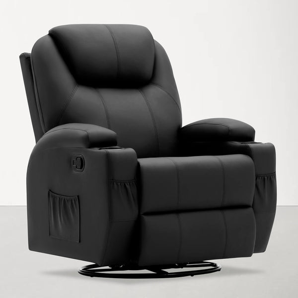 Furniwell Recliner Chair Massage Leather 360° Swivel Rocker Recliner Living Room Chair Home Theater Seating Heated Overstuffed Single Sofa Chair