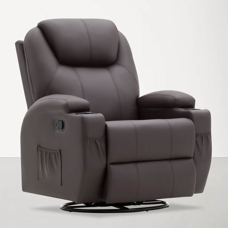 Furniwell 360° Swivel Massage Recliner Rocker Reclining Sofa, PU Leather& Fabric Heated Ergonomic Living Room Lounge Chair