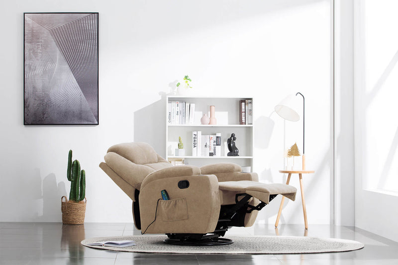 Furniwell 360° Swivel Massage Recliner Fabric Rocker Reclining Sofa Chair Living Room Chair Home Theater Seating Heated Ergonomic Lounge Chair