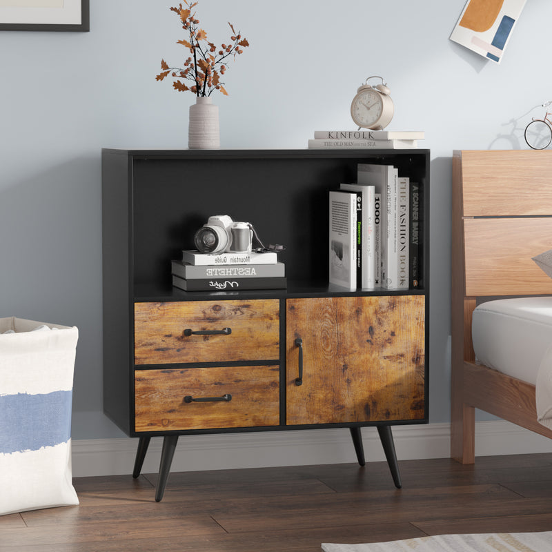 Furniwell Storage Cabinet with 2 Drawer 1 Doors 1 Shelves, Accent Side Cabinet, Wooden Sideboard Storage Organizer