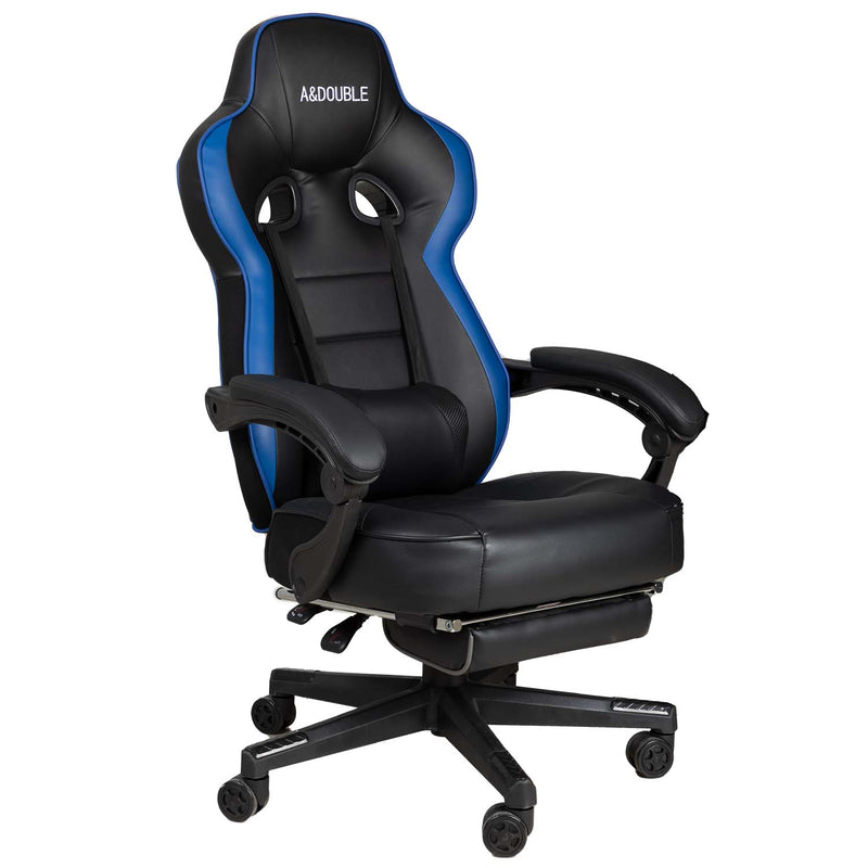 A&DOUBLE Racing Style Gaming Chair High Back Computer Reclining Ergonomic Chair with Footrest Lumbar Support Blue