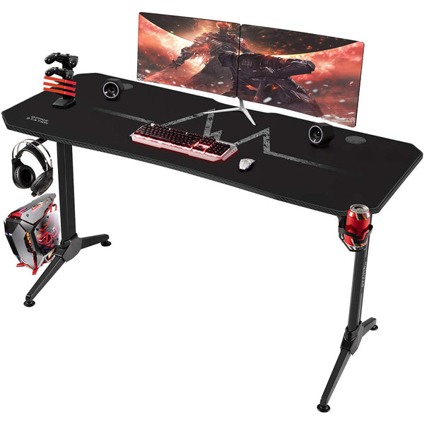 Furniwell 55 Inch Y-Shape Frame Gaming Desk Modern Style Racing Desk With Full Piece Of Mouse Pad, Cup Holder And Headphone Hook