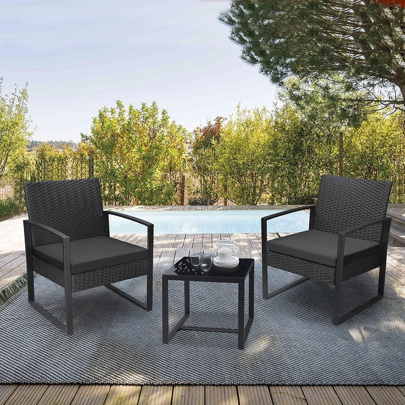 Furniwell 3 Pieces Patio Set Wicker Outdoor Furniture Sets Modern Bistro Set Patio Conversation Sets Rattan Chairs with Coffee Table