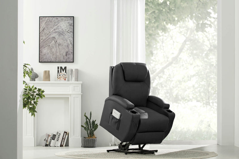 Furniwell Electric Remote Control Lift Recliner with Heat and Massage, PU Leather/Fabric Version