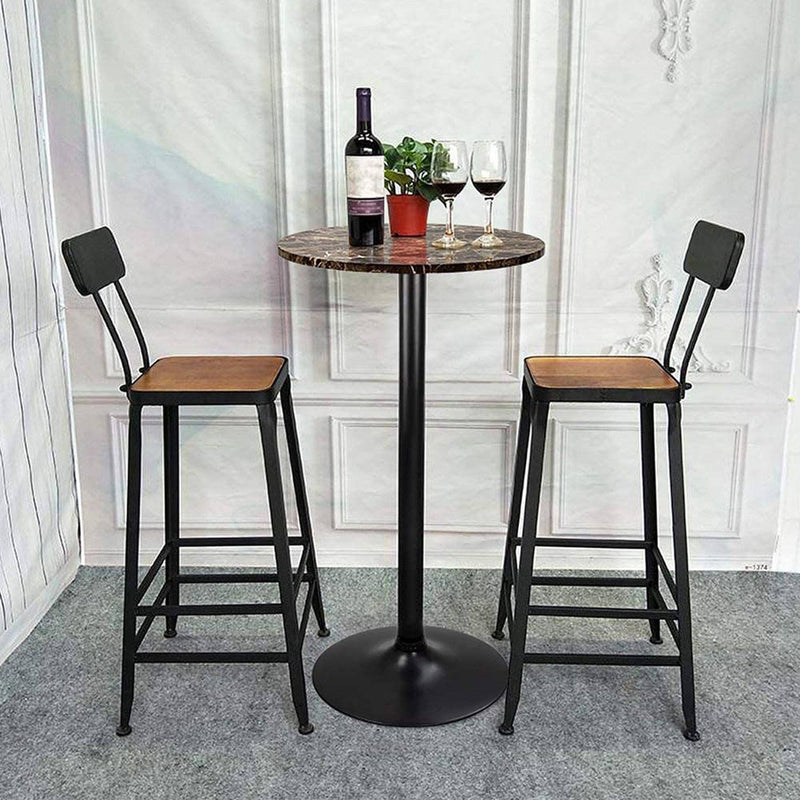 Furniwell Bistro Pub Table Round Bar Height Cocktail Table Metal Base MDF Top Obsidian Table with Black Leg