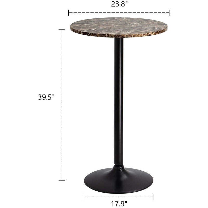 Furniwell Bistro Pub Table Round Bar Height Cocktail Table Metal Base MDF Top Obsidian Table with Black Leg