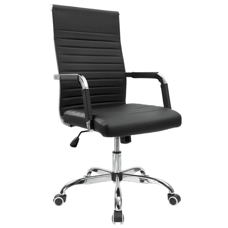 Furniwell Ribbed Mid-back PU Leather Office Chair Adjustable Swivel Chair with Arms