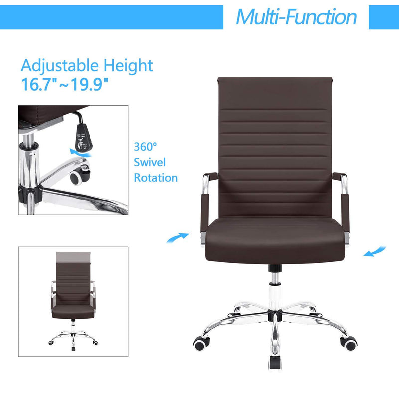 Furniwell Ribbed Mid-back PU Leather Office Chair Adjustable Swivel Chair with Arms