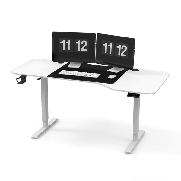 Furniwell 63" Electric Height Adjustable Standing Desk T-shaped Computer Desk with Mouse Pad, Cup Holder & Headphone Hook