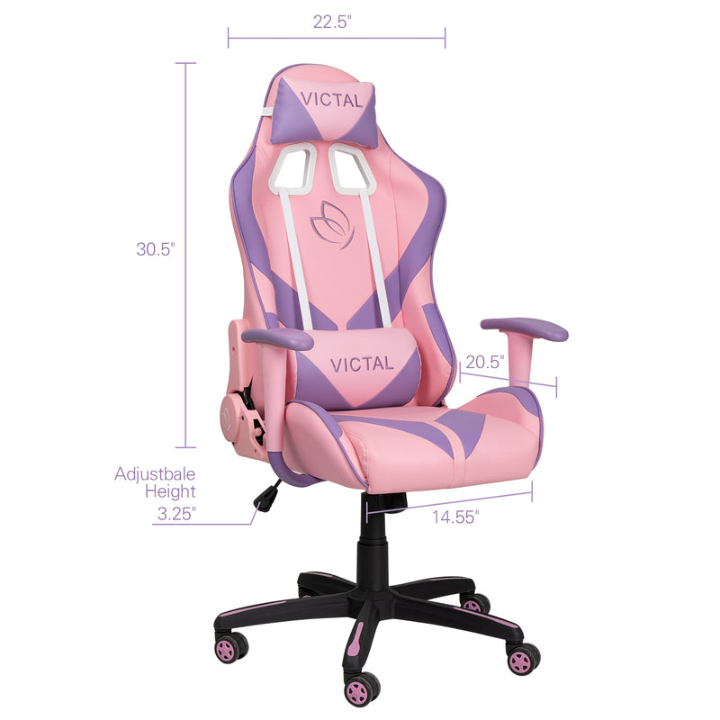 Victal Gaming Chair High Back Computer Chair Racing Office Chair PU Leather Desk Chair Executive Adjustable Swivel Task Chair with Headrest and Lumbar Support, Pink