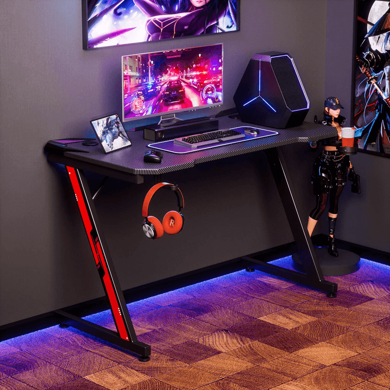 black gaming computer desk