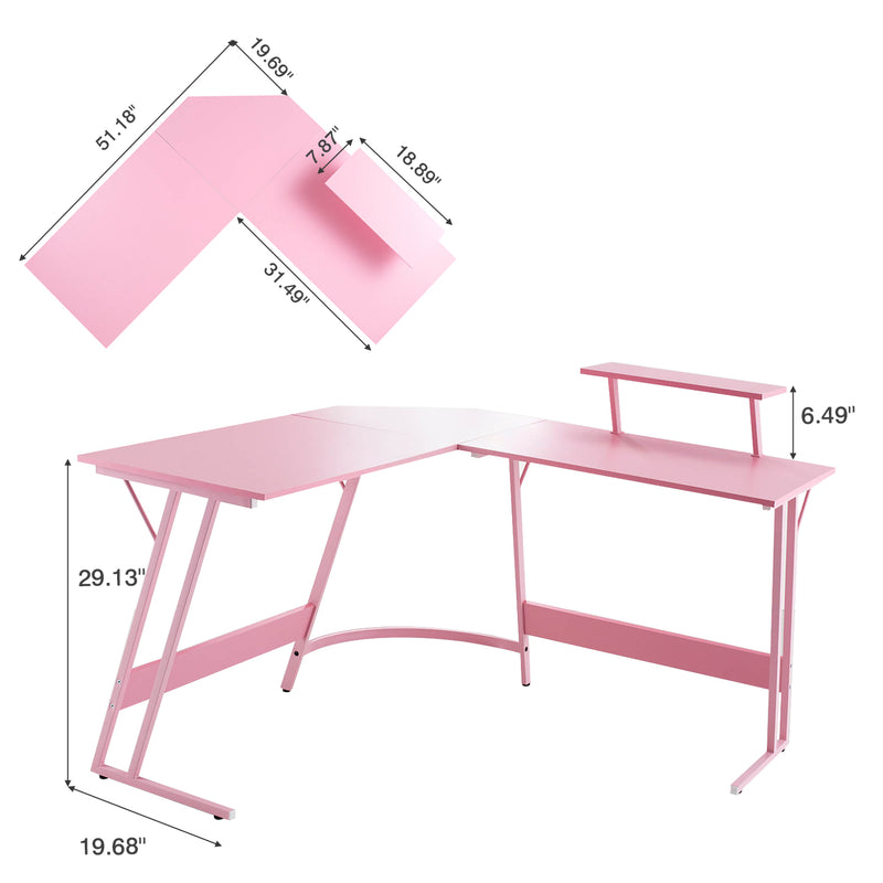 pink large l-shaped gaming desk